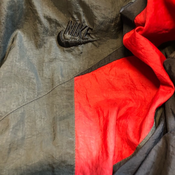 Vintage 1990s Nike Swosh Windbreaker Jacket Red And Black XXL Size Tag Cut Read - Picture 8 of 11